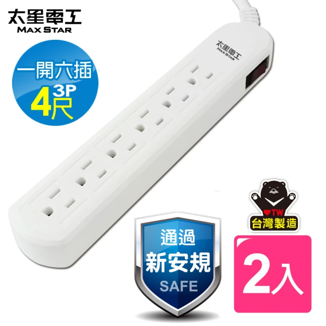 太星電工 一開六插電腦延長線3P/15A/4尺-2入(OCB61304*2)