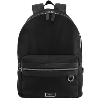【BALLY】簡約品牌LOGO厚尼龍前口袋手提旅用包後背包(黑 大款)