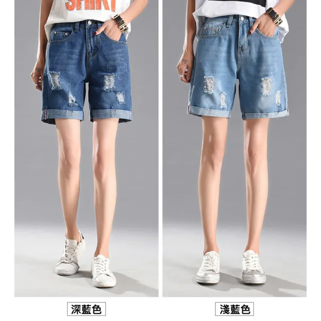 【RH】日系休閒單寧後鬆緊帶抓鬚六分短褲(甲夏季必備休閒單品24-32)