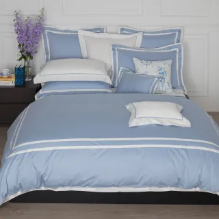 【WEDGWOOD】500織長纖棉Bi-Color素色鬆緊床包-紐曼經典藍(加大180x186cm)