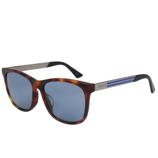 【GUCCI 古馳】玳瑁色系膠框品牌標誌金屬鏡腳太陽眼鏡(咖啡色)