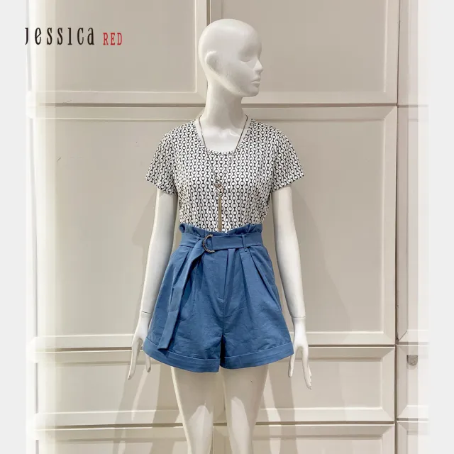 【Jessica Red】舒適透氣棉麻百搭高腰短褲（藍）823126