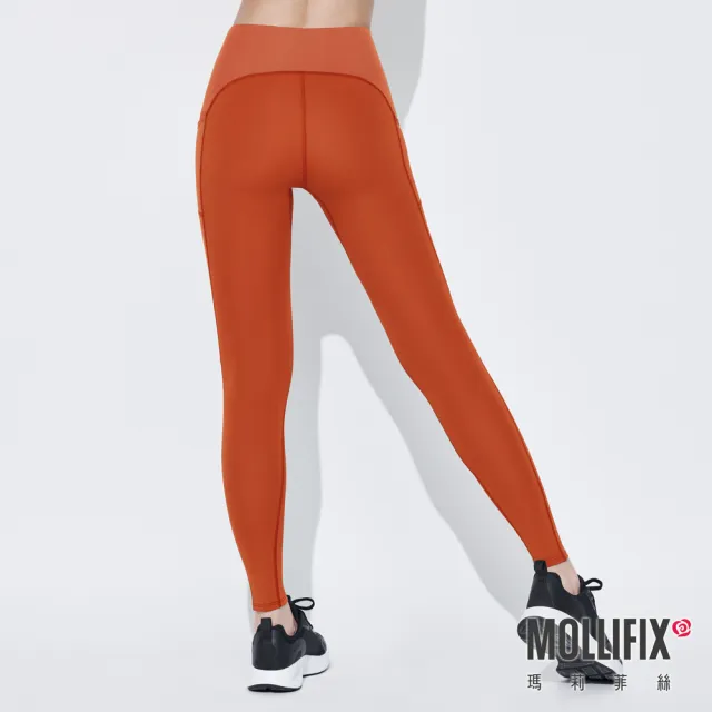 【Mollifix 瑪莉菲絲】高彈力訓練動塑褲、瑜珈服、Legging(鐵鏽橘)