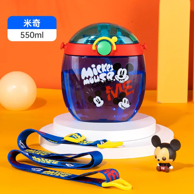 【Disney 迪士尼】進口TRITAN材質 兒童吸管水壺 附背帶 550ml(冰雪奇緣 米奇 米妮 跳跳虎 平輸品)