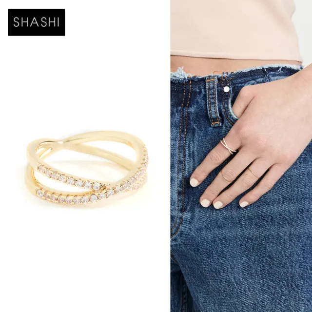 【SHASHI】紐約品牌 Stacey Pave 鑲鑽十字架戒指 金色十字架戒指(十字架)