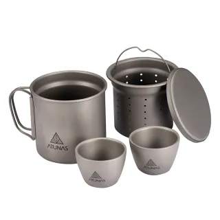 【ATUNAS 歐都納】折疊把手雙層鈦茶壺套組/330ML+50ML(A2ACBB09N/泡茶/環保無毒/輕量/登山健行/露營野餐)