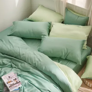 【戀家小舖】60支100%天絲枕套被套床包四件組-特大(永恆系列-森林綠)