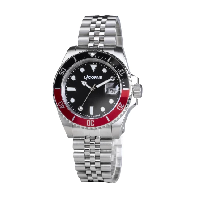 【LICORNE】力抗錶 剛毅率性風格手錶(黑/紅色旋轉式錶框 LT154MWBRI)