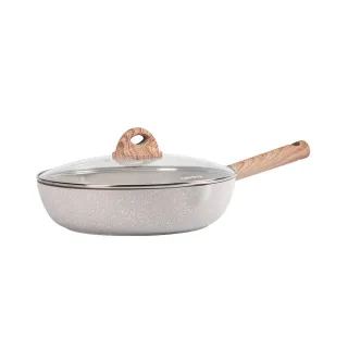【CAROTE】COSY系列麥飯石不沾鍋平底鍋24CM附鍋蓋(不挑爐具 電磁爐、IH爐、瓦斯爐適用)
