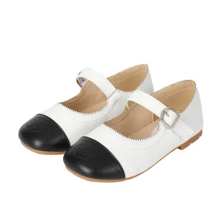 【BABY Ju 寶貝啾】女童復古百搭拼接軟底娃娃鞋 童鞋(現+預  白色 / 杏色)