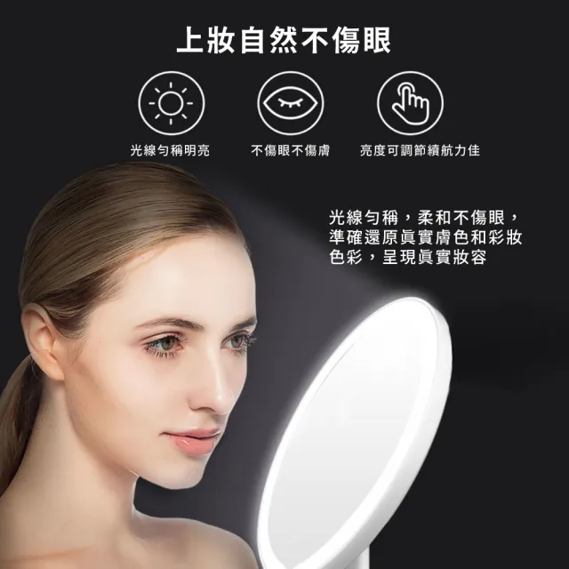 【高清化妝】LED補光燈高清攜帶式化妝鏡(USB充電 鏡子 補妝 補光鏡 梳妝鏡 美妝鏡 放大鏡 三檔控光)