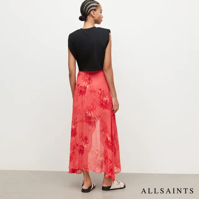 【ALLSAINTS】SLVINA NILA 亮眼飄逸荷葉邊印花中長裙(常規版型)