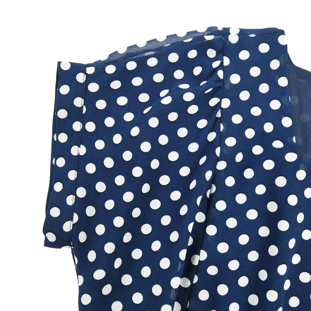 【OUWEY 歐薇】時髦方領波點鬆緊雪紡洋裝(深藍色；S-L；3222397439)