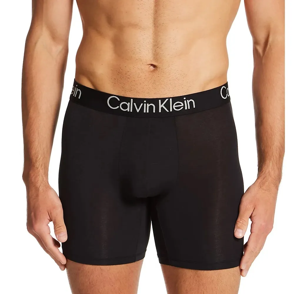 【Calvin Klein 凱文克萊】CK 超柔軟現代莫代爾 3件裝黑色 男生平口長版四角內褲(美國進口 3件組盒裝)