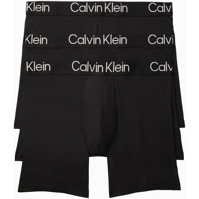 【Calvin Klein 凱文克萊】CK 超柔軟現代莫代爾 3件裝黑色 男生平口長版四角內褲(美國進口 3件組盒裝)