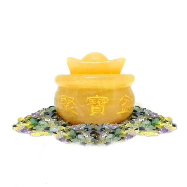 【菩提居】進財黃玉聚寶盆組5cm(原礦製成 聚財必備)-鬼月必備-保平安-避邪