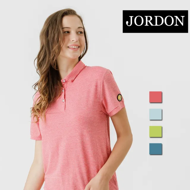【JORDON 橋登】涼感條紋女短袖POLO衫(排汗/降溫/冰涼/輕薄/透氣/運動/登山)