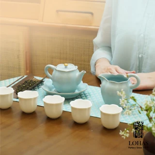 【LohasPottery 陸寶】吉相伴茶組 天青色(一壺一海六杯搭配壺承 全套茶組淡寧而鮮活)