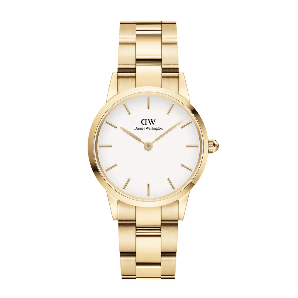 【Daniel Wellington】DW 手錶  Iconic Link 28mm/32mm精鋼錶 香檳金-白錶盤(DW00100567)