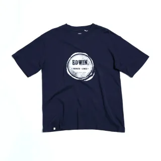 【EDWIN】男裝 人氣復刻款 橘標 圓形LOGO短袖T恤(丈青色)