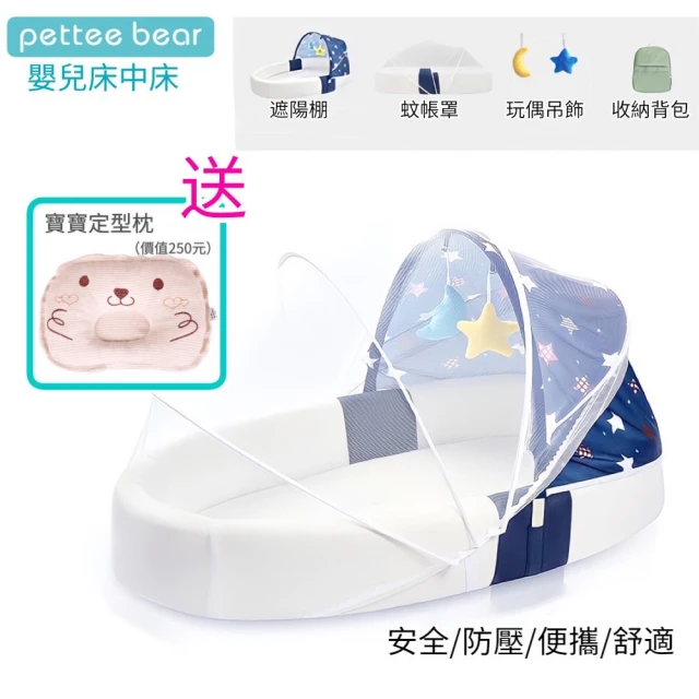 【pettee bear】嬰兒便攜床中床(可折疊收納 方便隨身攜帶 旅行嬰兒床 床上床)