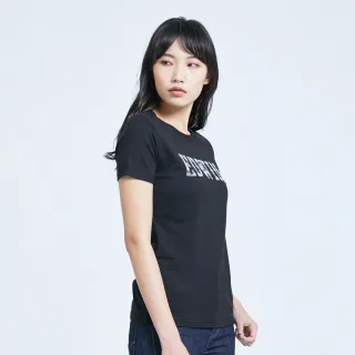【EDWIN】女裝 人氣復刻款 花紗植絨LOGO短袖T恤(黑色)