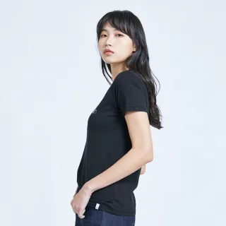 【EDWIN】女裝 人氣復刻款 花紗植絨LOGO短袖T恤(黑色)