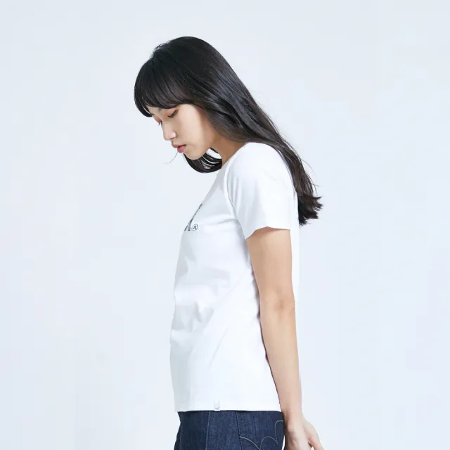 【EDWIN】女裝 人氣復刻款 花紗植絨LOGO短袖T恤(白色)