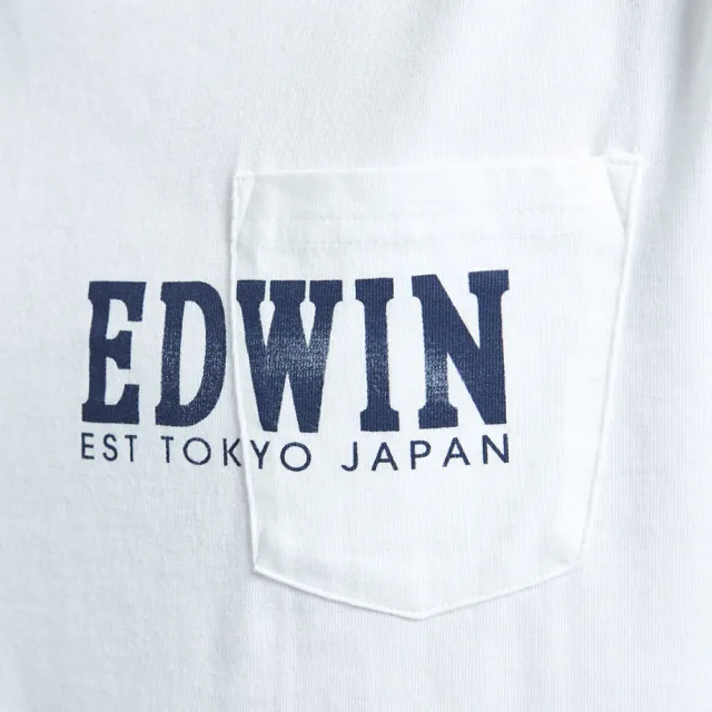 【EDWIN】男裝 人氣復刻款 復古印花口袋短袖T恤(白色)