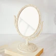 【樂嫚妮】歐式360度旋轉化妝鏡 宮廷風雕花桌上鏡