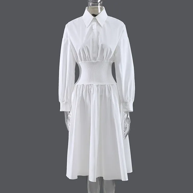 【米蘭精品】現貨+預購 連身裙長袖洋裝大尺碼長裙連衣裙A字裙休閒大碼女裝(高腰彈性收腰女裙子2色74ci33)