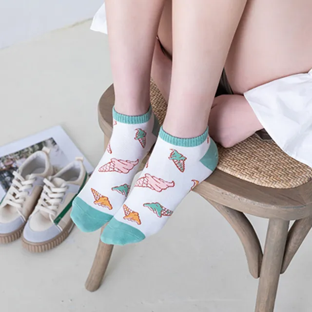 【Socks Form 襪子瘋】創意冰淇淋棉質百搭短襪(踝襪/棉襪/船型襪/女襪)