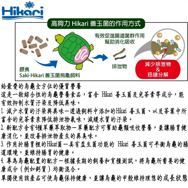 【HIKARI 高夠力】善玉菌烏龜飼料567g+Tetra德彩烏龜飼料1L 守護腸胃(適用於各種澤龜水龜烏龜)