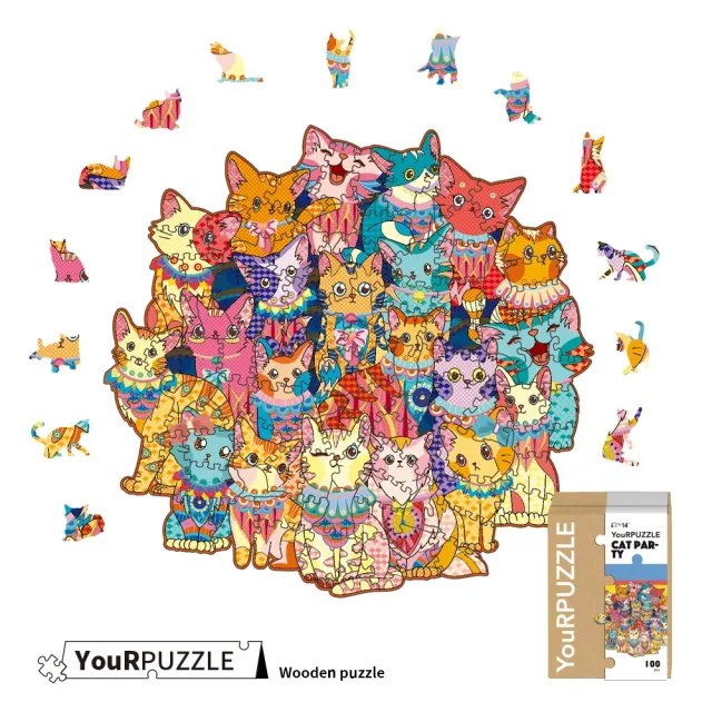【YouRPUZZLE】台灣現貨貓咪聚會拼圖(檢驗合格木質動物拼圖)