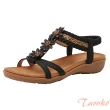 【Taroko】雛菊編織水鑽坡跟舒適涼鞋(3色可選)