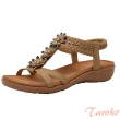 【Taroko】雛菊編織水鑽坡跟舒適涼鞋(3色可選)