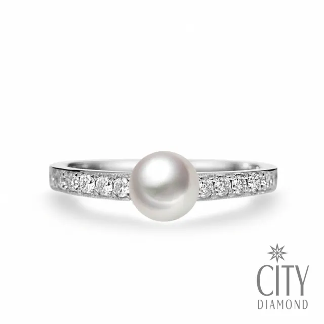 【City Diamond 引雅】14K日本AKOYA珍珠7-8MM鑽石排鑽戒指