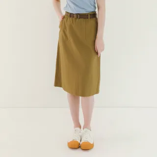 【Hang Ten】女裝-REGULAR FIT鬆緊腰頭口袋中長裙(棕)