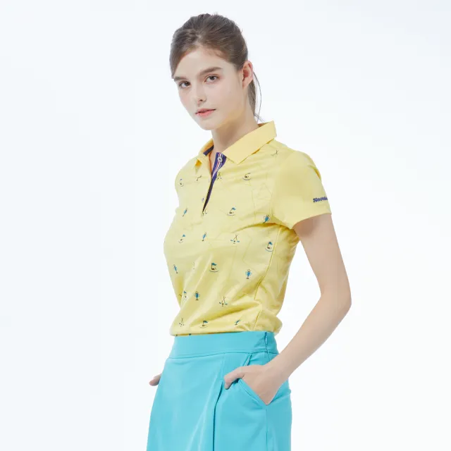 【Snowbee 司諾比】女士線形紋緹花短袖Polo衫(女款高爾夫球衫 球衣 跑步 登山 運動衫 網球 騎馬 吸濕排汗)