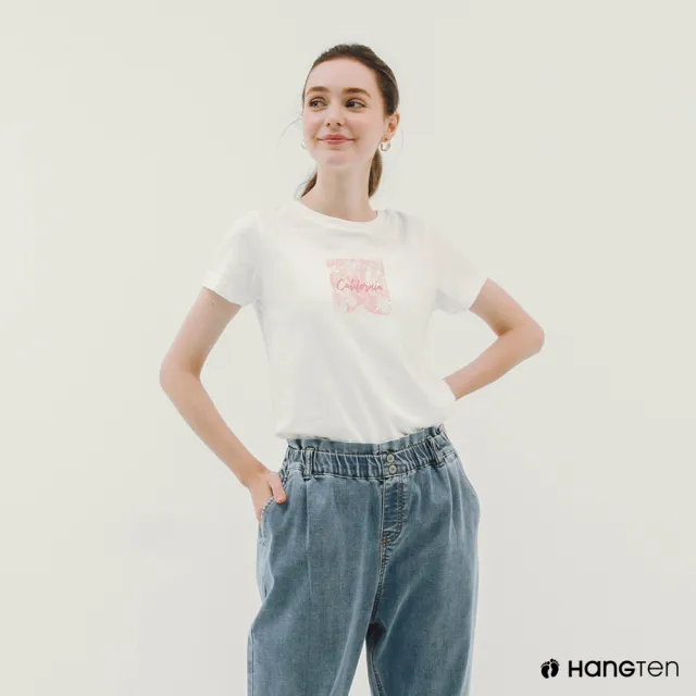 【Hang Ten】女裝-純棉加州主題印花短袖T恤(米白)
