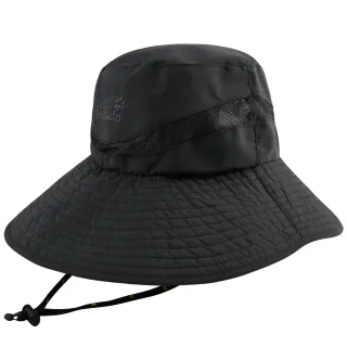 【Jack wolfskin 飛狼】拼接透氣網布抗UV圓盤帽 遮陽帽(黑)