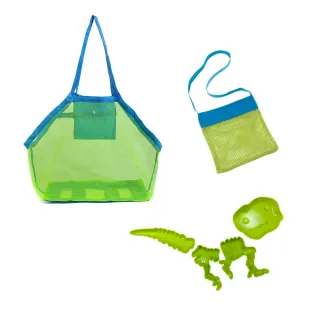 【Vanibaby】沙灘玩具收納網袋 大小各1入(送恐龍模具4件組)