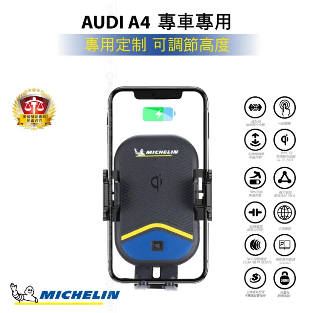【Michelin 米其林】Qi 智能充電紅外線自動開合手機架 ML99(AUDI 奧迪 A4 2017~2020)