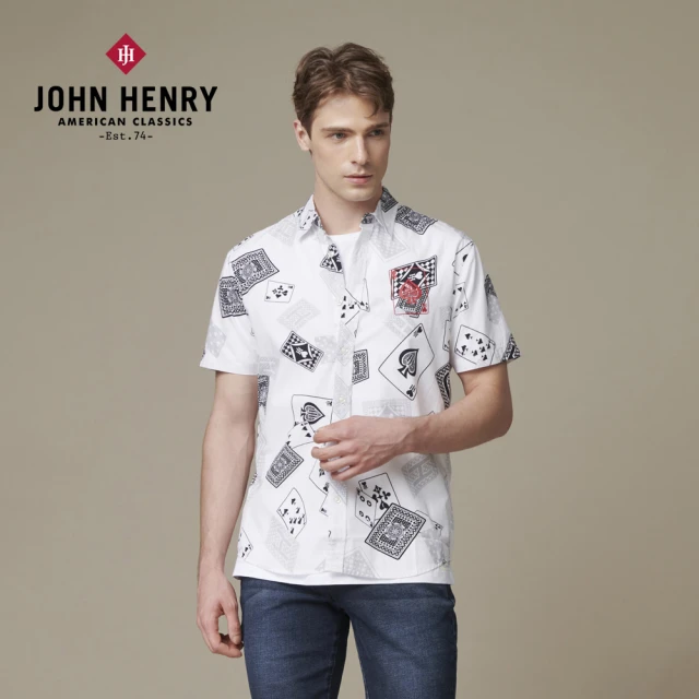 【JOHN HENRY】美國棉紅桃JH滿版撲克襯衫
