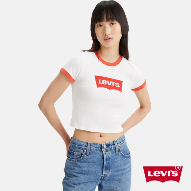 【LEVIS 官方旗艦】女款 復古滾邊短版T恤 / 修身版型 / 經典Logo 復古橘 熱賣單品 A3523-0004