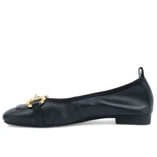 【Ben&1966】高級頭層牛皮經典竹節釦飾舒適方頭包鞋-黑