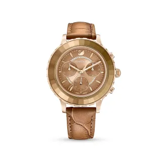 【SWAROVSKI 官方直營】Octea Lux Chrono 手錶真皮錶帶  咖啡色  金色飾 交換禮物