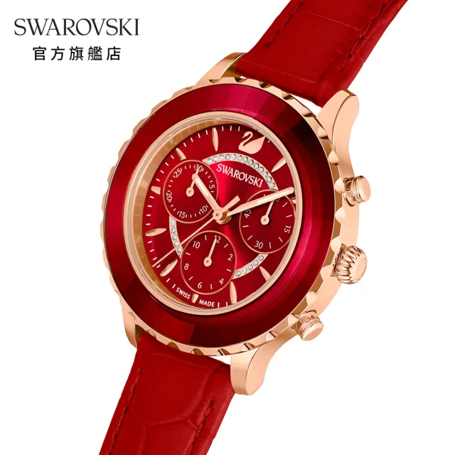 【SWAROVSKI 官方直營】Octea Lux Chrono 手錶真皮錶帶 ☆色 玫瑰金色潤飾 交換禮物