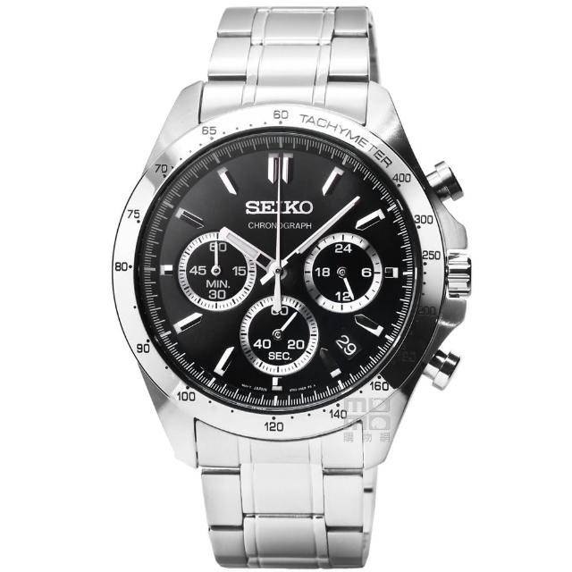 【SEIKO 精工】SEIKO精工 DAYTONA 三眼計時鋼帶錶-曜石黑(SBTR013)