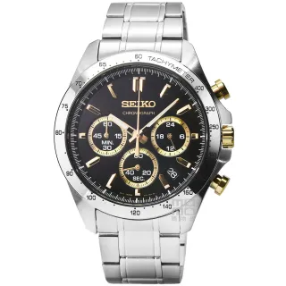 【SEIKO 精工】SEIKO精工 DAYTONA 三眼計時鋼帶錶-曜石黑面金刻度(SBTR015)
